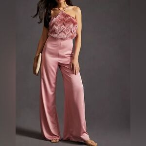 Hutch Pink Feathered Jumpsuit Flawed